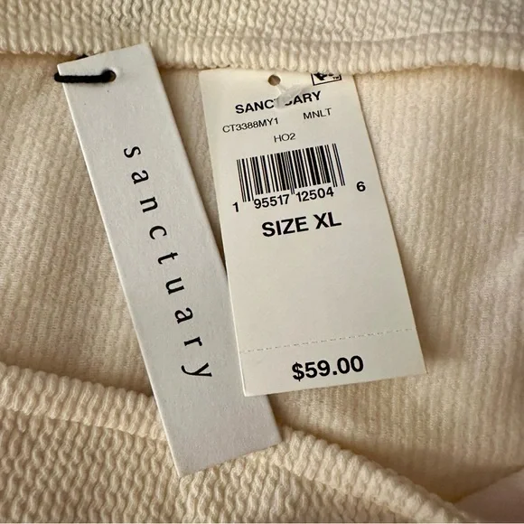 Sanctuary Womens Cut It Out Long Sleeve Mock Neck Ribbed Pullover Cream XL NWT - Picture 3 of 13